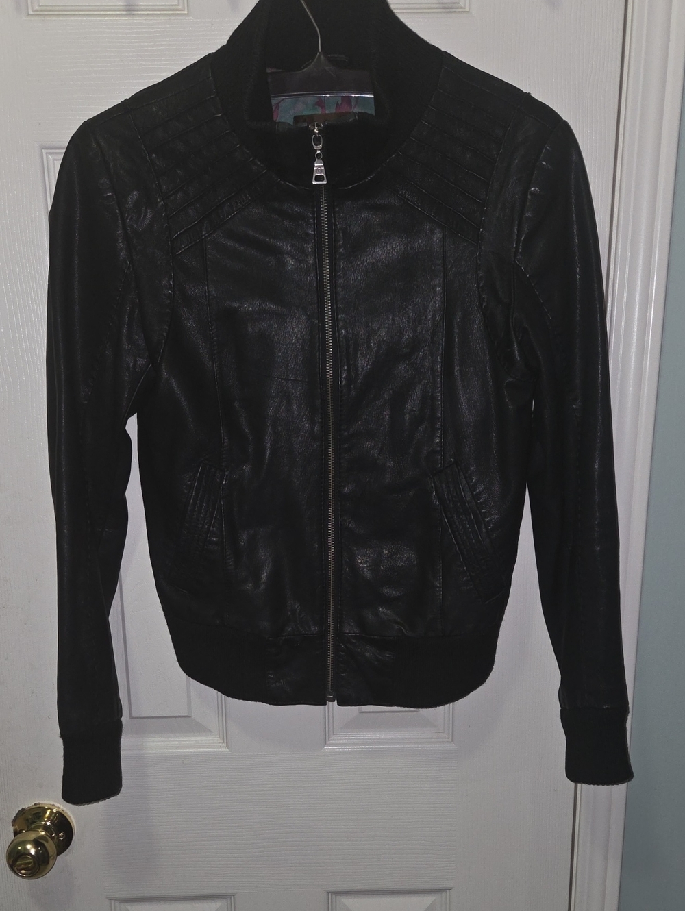 Danier Black Genuine Leather Bomber Jacket